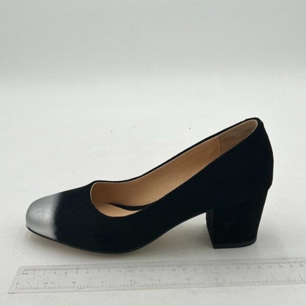FOWT Black Two Toned Ladies Square Toe Chunky Heel Pumps for Work Office School